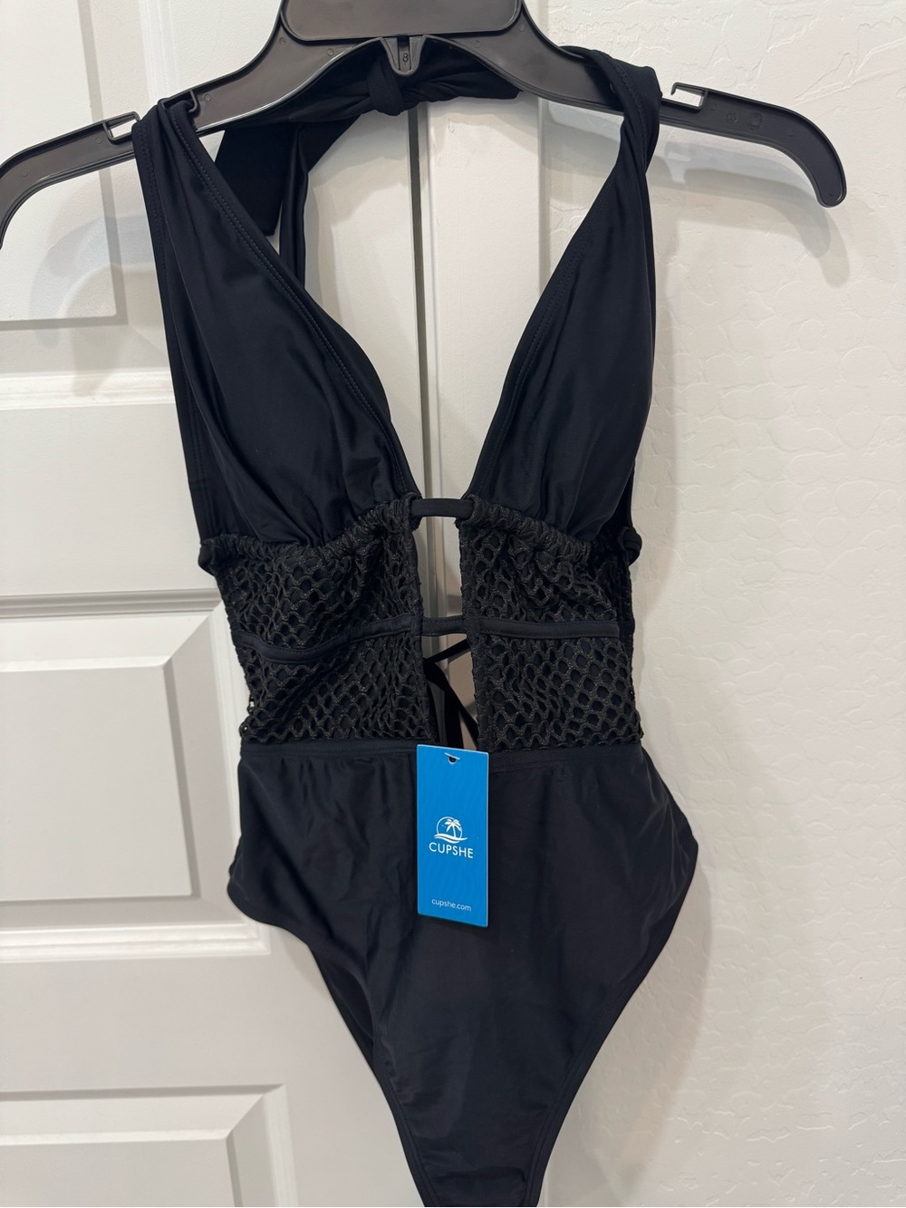 Cupshe Black One-Piece Swimsuit with Mesh Midriff